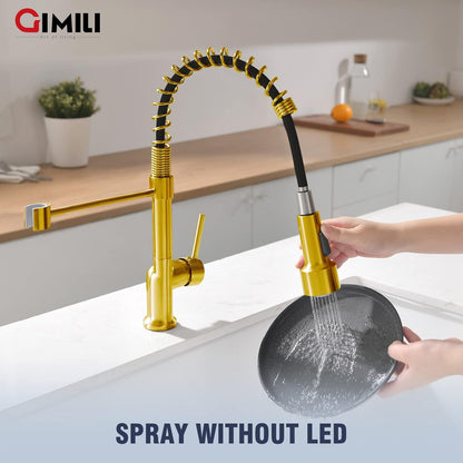 GIMILI Matte Black Kitchen Faucet with LED Light,Single Hole Spring Kitchen Sink Faucet with Pull Down Sprayer - PuriLite