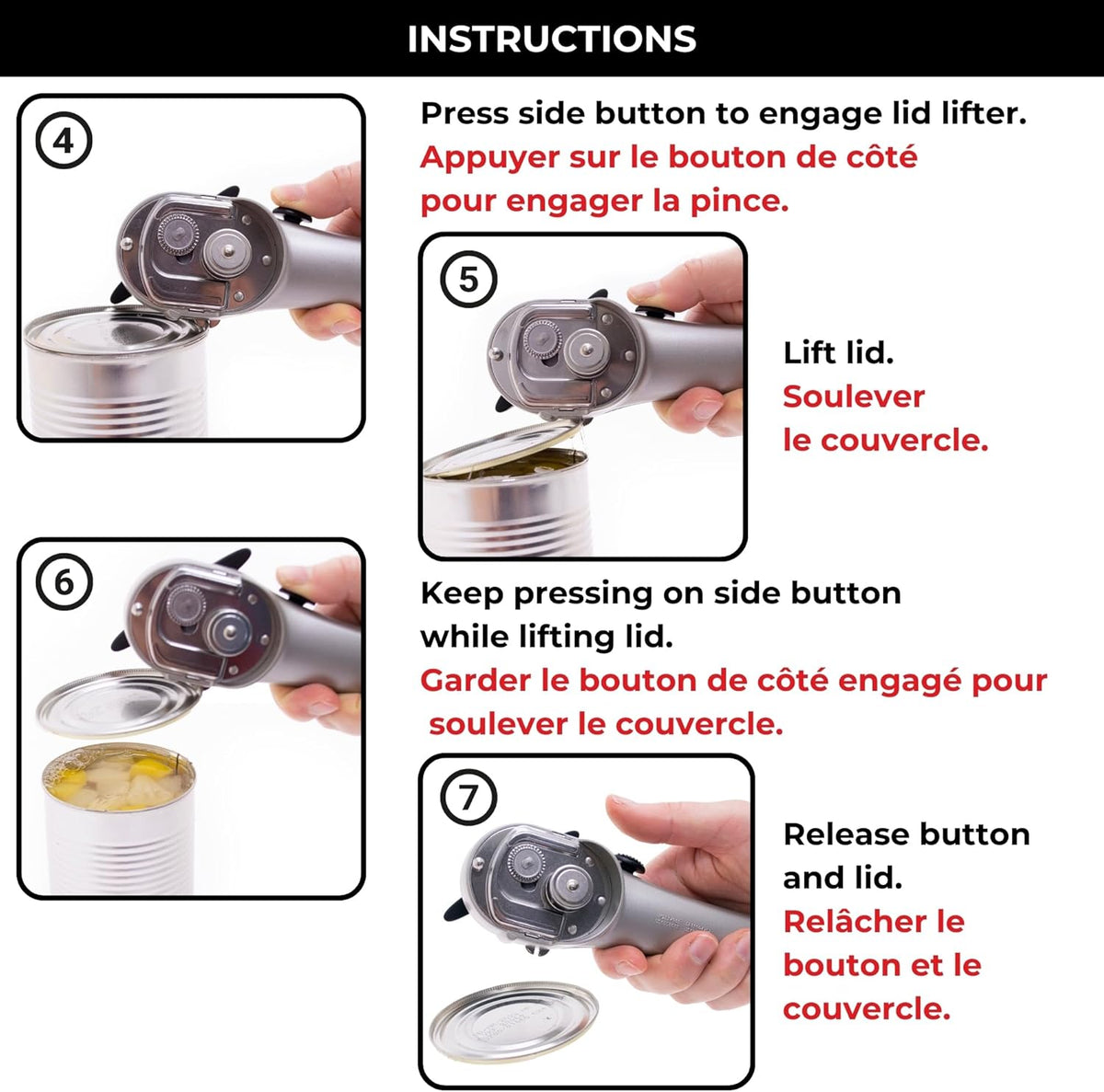 Starfrit Securimax Auto Can Opener - Patented Safe Edge Technology with Lid Lifter - Leaves No Sharp Edges on Lid & Can - Heavy Duty Non-Slip Knob - PuriLite