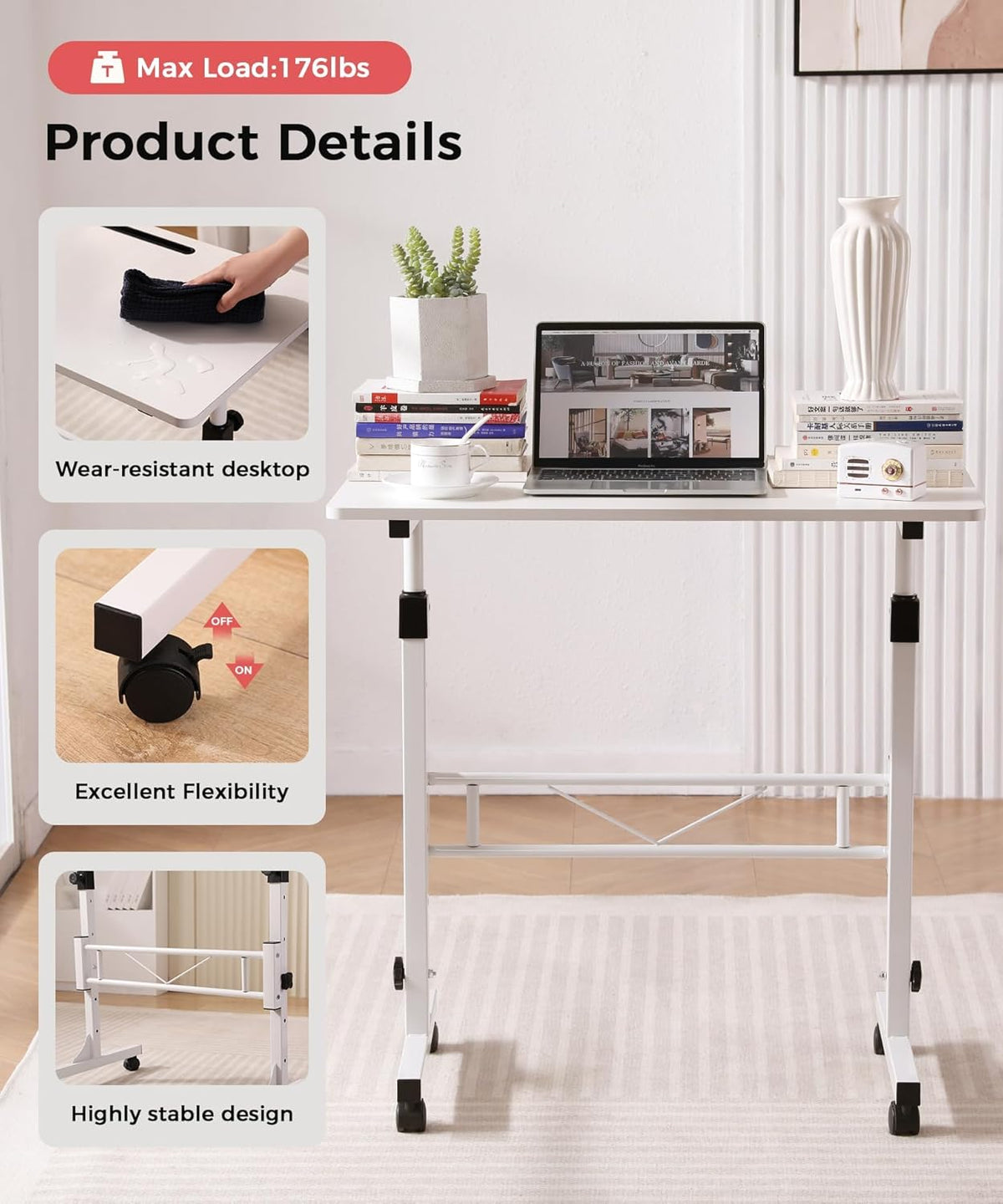 Purilite Select 32-Inch Adjustable Height Mobile Standing Desk - PuriLite