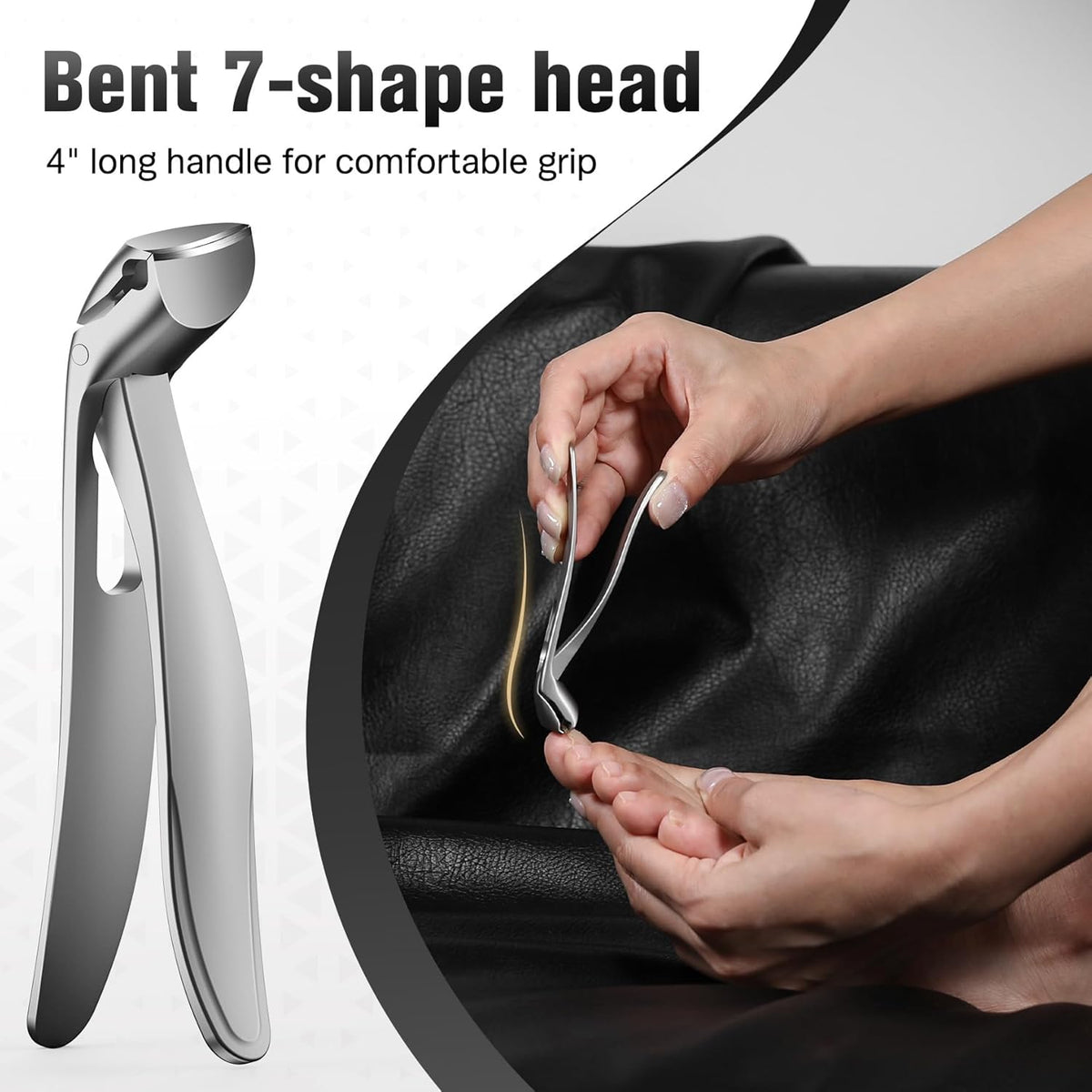 FERYES Angled Head Long Handled Toenail Clipper for Seniors - Large Wide Jaw Nail Clipper with Catcher for Thick Nails - Easier Trimming, Ergonomic Design (Black) - PuriLite