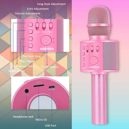 BONAOK Wireless Bluetooth Karaoke Microphone,3-in-1 Portable Instrument Wireless Microphone Mic Speaker Machine Home Party Birthday for All Smartphones（Black） - PuriLite