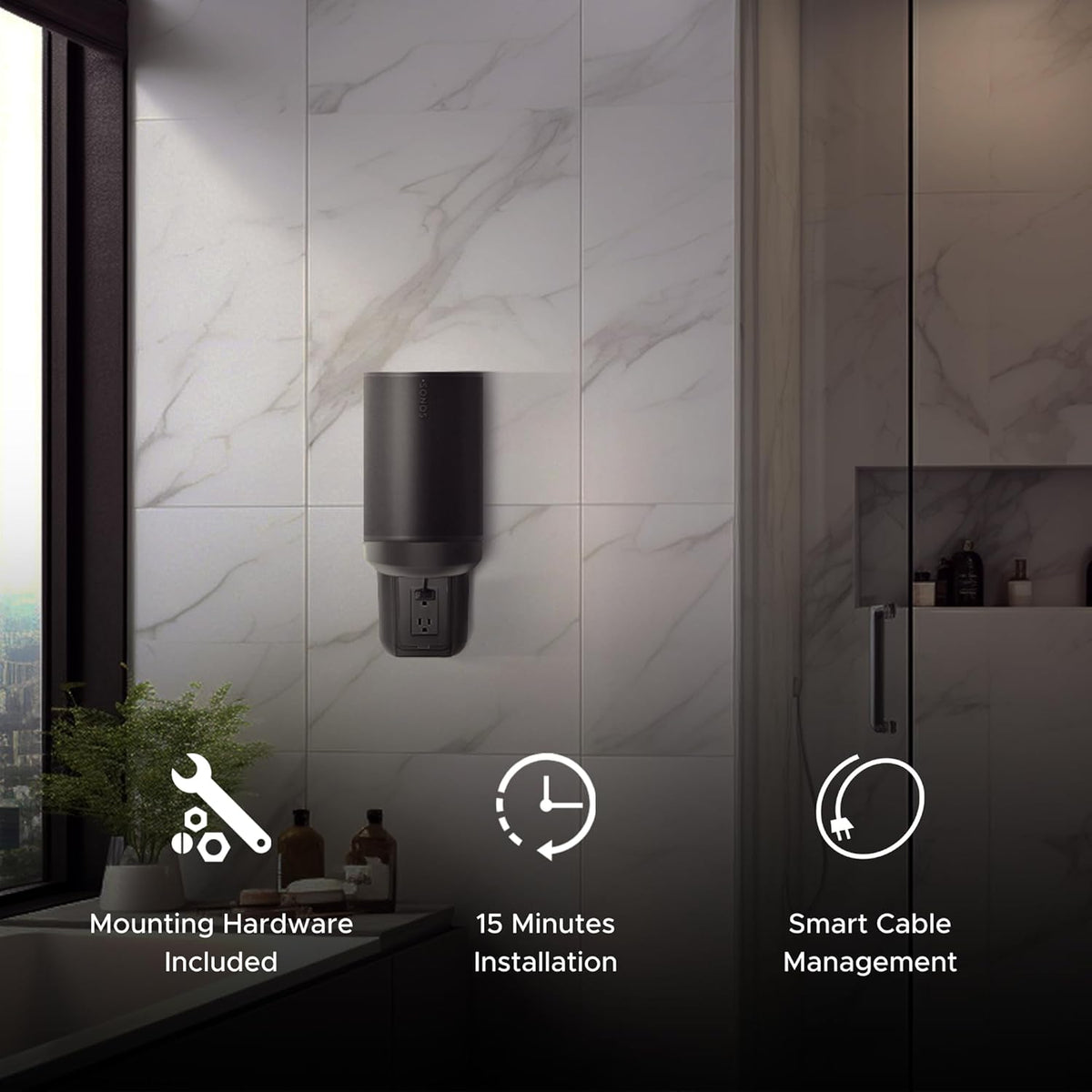 ERA100 Shelf Wall Outlet AC, White, Home, Compatible with Sonos ERA 100, Plug Mount Organizer, Bathroom, Kitchen, Bedrooms, Cord Management, Easy Installation, Mounting Kit Included - PuriLite