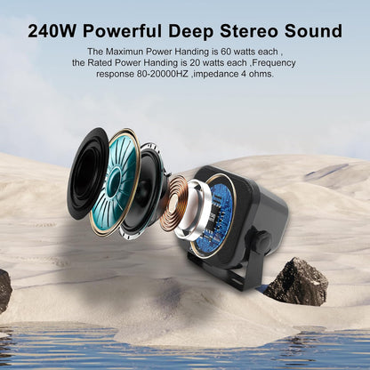 Herdio 4 Inches Heavy Duty Waterproof Boat Marine Box Outdoor Speakers Surface Mounted for Skid Steer ATV UTV RZR RV Golf Cart Tractor Powersports Boat Truck Jeep(4 Black Speakers) - PuriLite
