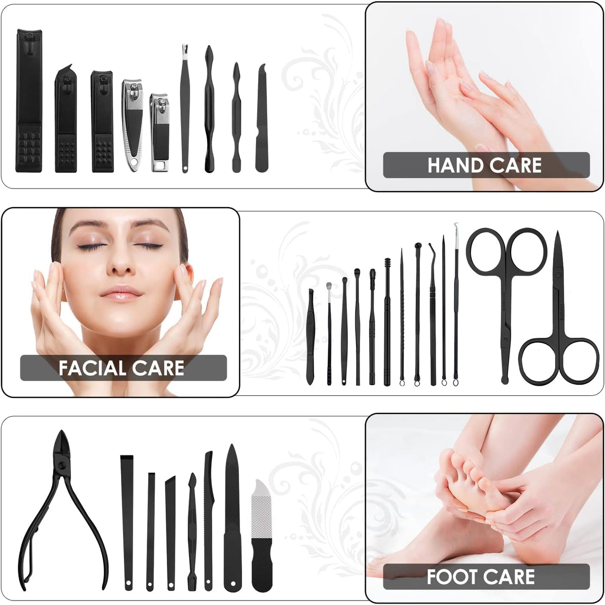 WOAMA Manicure Set 30 in 1 Nail Clipper Set Nail Kit for Women Men Stainless Steel Manicure Kit Professional with Travel Case - PuriLite