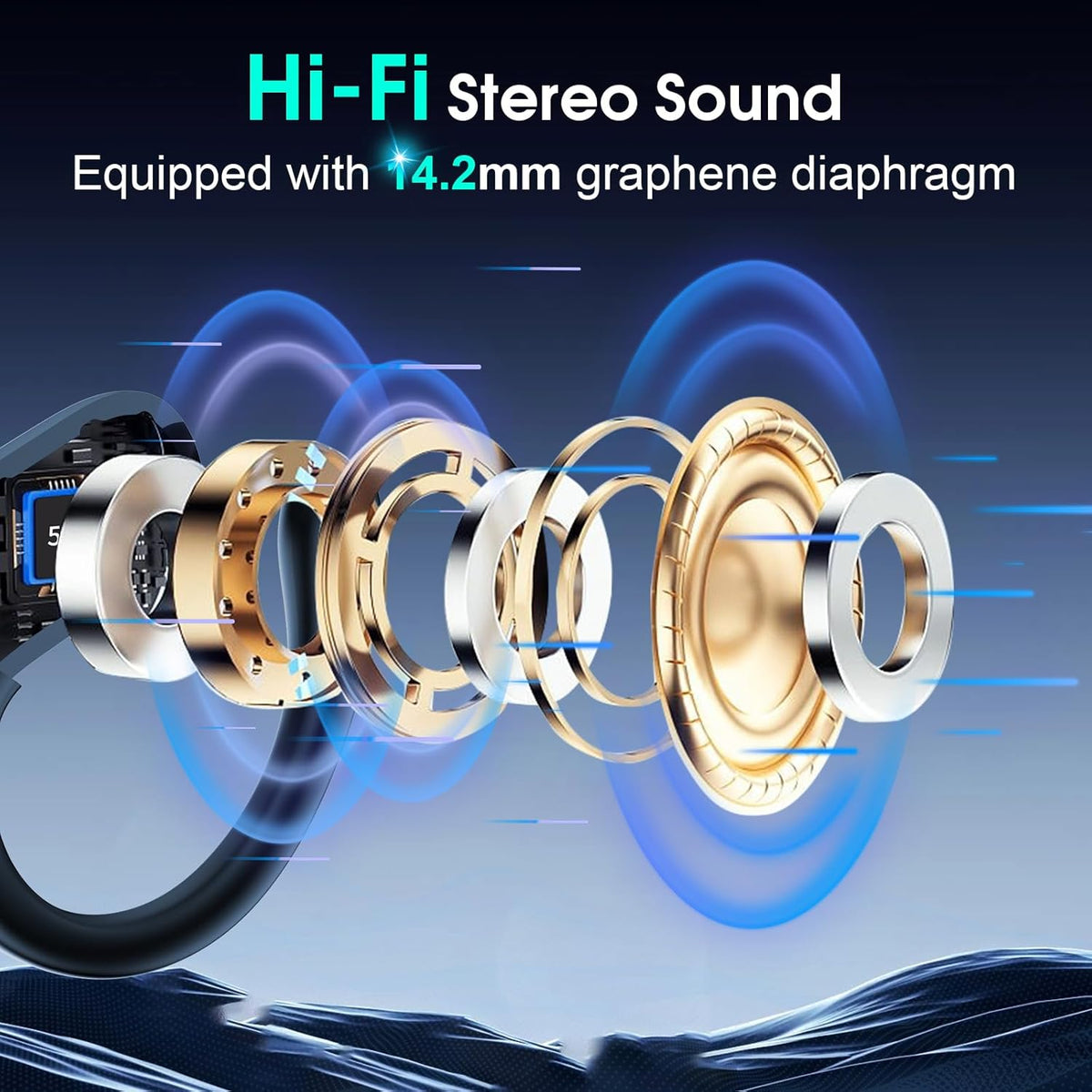 STECEi Wireless Earbuds 75hrs Bluetooth 5.4 Headphone Sport, Bluetooth Earbuds HiFi Stereo Over Ear Bud with Earhooks, ENC Noise Cancelling Mic, IP7 Waterproof Wireless Earphone for Workout/Running - PuriLite