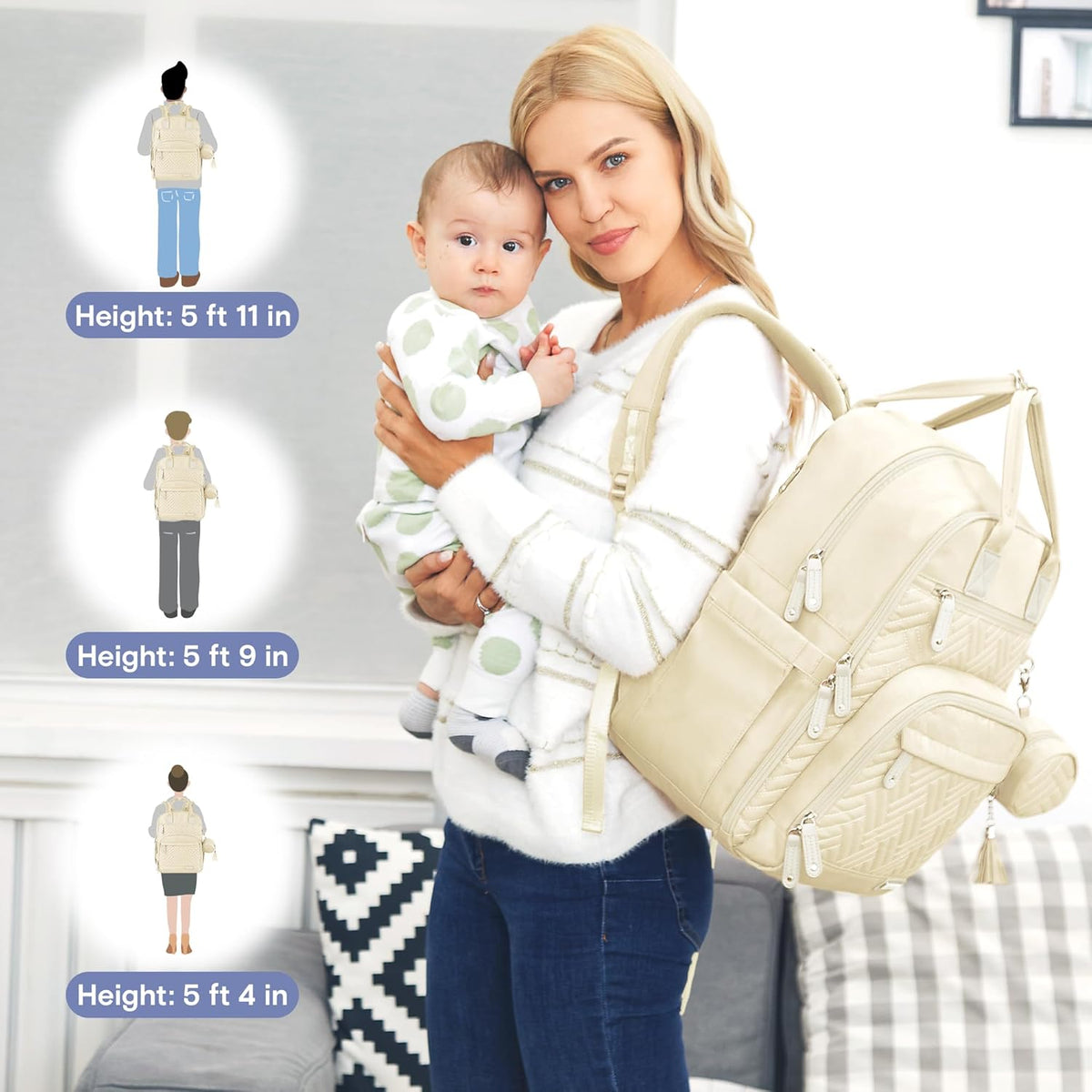 Diaper Bag Backpack, iniuniu Large Baby Bags with Diaper Pouch, Washable Changing Pad, Pacifier Case and Stroller Straps - PuriLite
