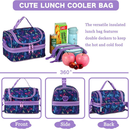 VASCHY Lunch Box Bag Men, Insulated Two Compartments Bento Cooler Bags for Adults/Women/Kids for School,Daycare,Kindergarten,Picnic Black - PuriLite