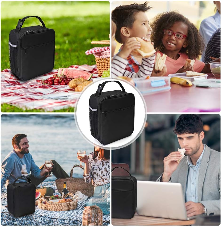 Insulated Lunch Bag, Leakproof Portable Lunch Box for Women Men Boys Girls, Large Capacity Cooler Bag with Handle and Bottle Pocket for Office School Camping Hiking Outdoor Beach Picnic (Black) - PuriLite