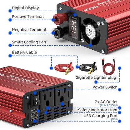 SUNWHEEL 4000W Pure Sine Wave Inverter, 12V DC to 110V/120V AC Power Inverter for RV、Microwave、Off Grid、Truck、Refrigerator、Air Conditioner with 4 AC outlets and LCD Display - PuriLite