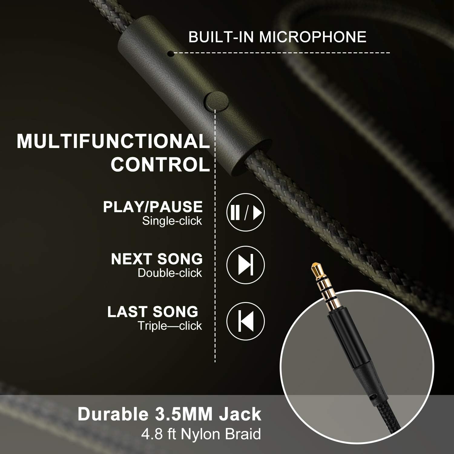 LORELEI X6 Over-Ear Headphones With Microphone, Lightweight Foldable & Portable Stereo Bass With 1.45M No-Tangle Wired for Smartphone Tablet MP3/4 (Black-Gold) - PuriLite