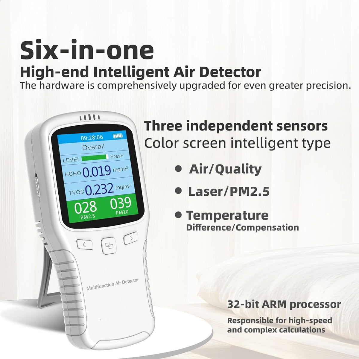 Air Quality Tester, 8 in 1 Air Quality Monitor Indoor，Formaldehyde Detector, voc Meter, Detect Indoor HCHO,TVOC,AQI,PM2.5,PM10,PM1.0,Temperature and Humidity Tester (Black) - PuriLite
