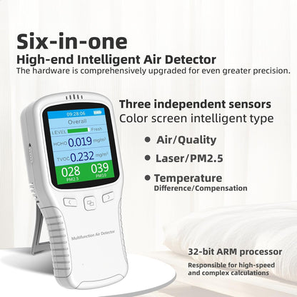 Air Quality Tester, 8 in 1 Air Quality Monitor Indoor，Formaldehyde Detector, voc Meter, Detect Indoor HCHO,TVOC,AQI,PM2.5,PM10,PM1.0,Temperature and Humidity Tester (Black) - PuriLite
