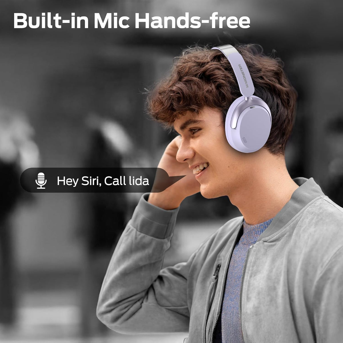 Monster Persona 3rd ANC Active Noise Canceling Headphones, Wireless Bluetooth 5.4 Over-Ear Headphones with 6 Mics, 70H Playtime and 3 EQ Modes, Deep Bass, Foldable Comfort Design for Travel, Purple - PuriLite