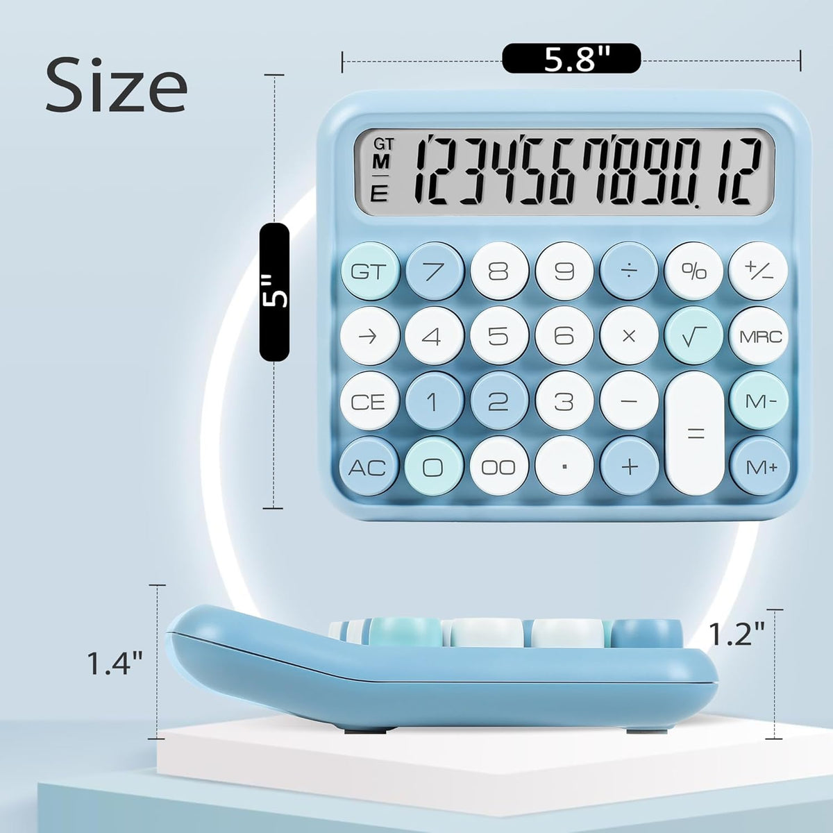 VEWINGL Mechanical Switch Calculator, 12 Digit Large LCD Display and Buttons, Great for Everyday Life and Basic Office Work, with Battery - PuriLite