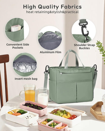 Lunch Bag Insulated Lunch Box Leakproof Lunch Tote Bags for Women Men,Portable Thermal Cooler Bag Lunch Containers with Shoulder Strap for Work, Family, Picnic, School, Outdoor,BBQ C2-Pinkpurple - PuriLite
