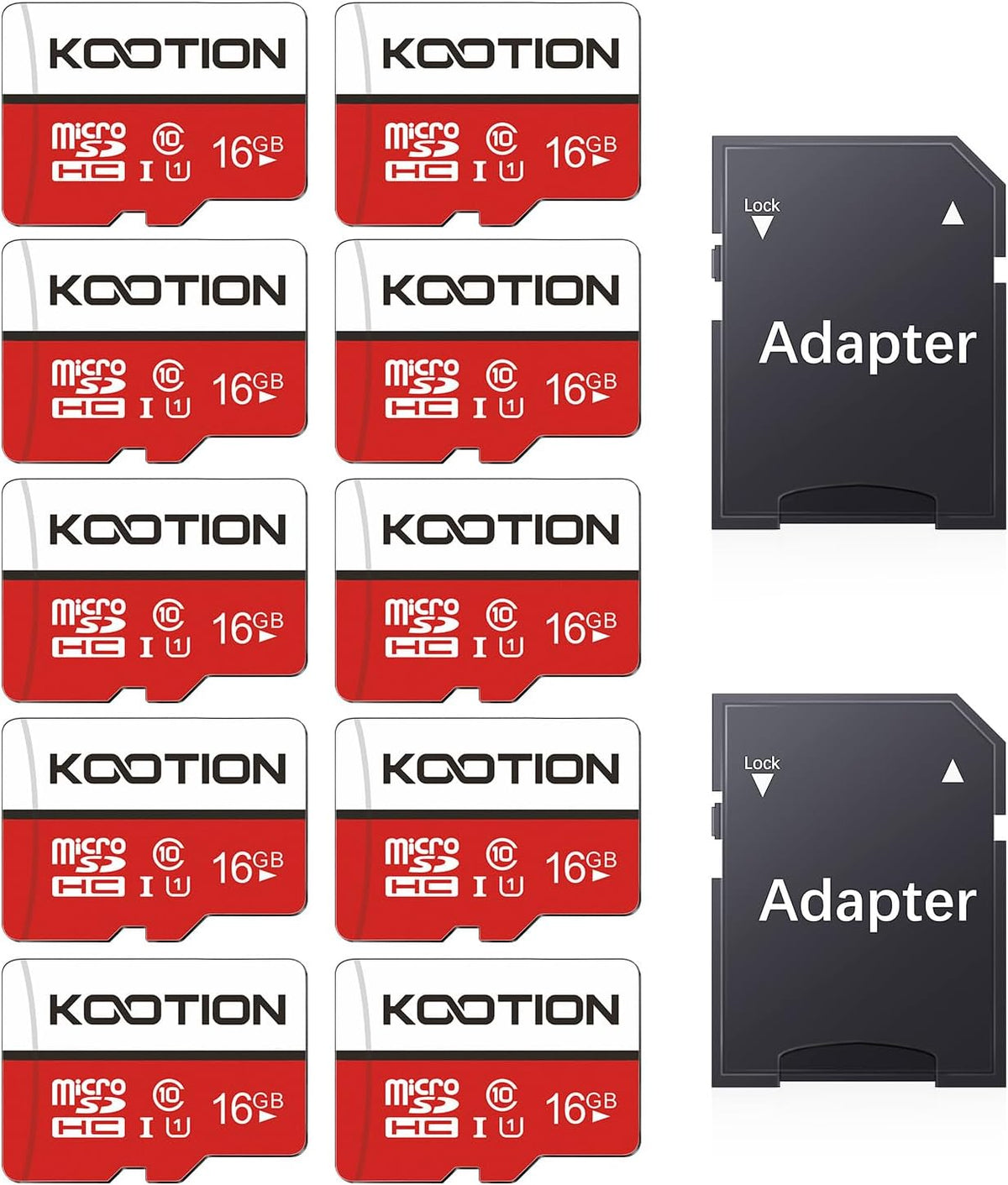 KOOTION 10 Pack 16 GB Micro SD Card Class-10 Micro SDHC Card 16 GB UHS-I High Speed TF Card R Flash C10 U1 Memory Card - PuriLite