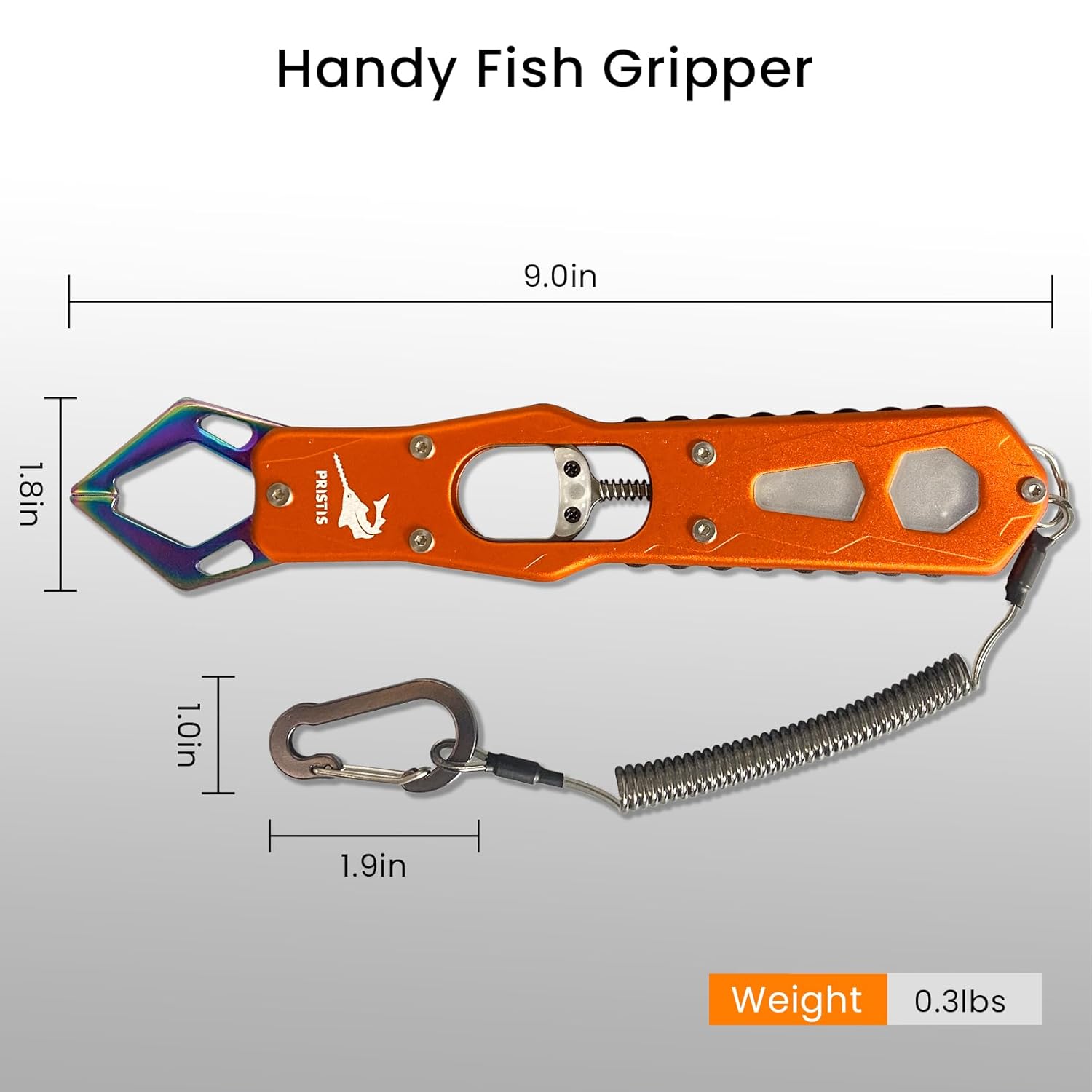 Pristis High Strength Fish Gripper, Heavy Duty Stainless Steel Fishing Lip Grabber with Lightweight Aluminum Handle, Hook Remover Holder for Caught Fish, Mouth Grab Grip Tool for Freshwater Saltwater - PuriLite