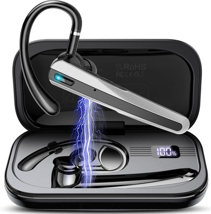 Atheewon Bluetooth Headset V5.3, Bluetooth Earpiece with ENC Noise Canceling Mic, 120Hrs Talk Wireless Headset with LED Display, IP7 Waterproof for Trucker - PuriLite