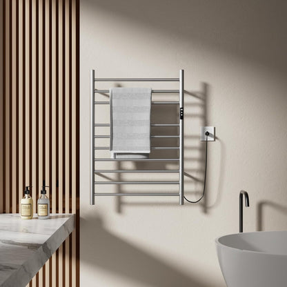 POPFLY Heated Towel Rack, Wall Mounted Electric Hot Towel Warmer, 4-Bar 304 Stainless Steel Small Heated Towel Warmer Rack for Bathroom with Timer and Temperature Control, Brushed - PuriLite