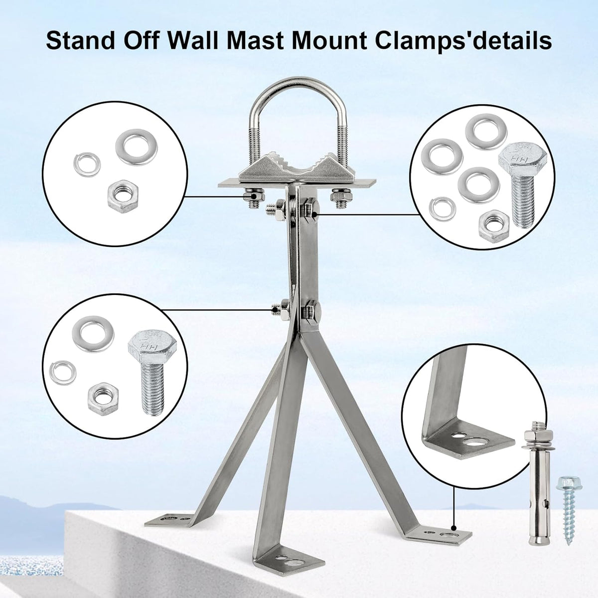 XRDS-RF 16 Inch Heavy-Duty Wall Mount Stand Off Mast for TV Antenna - Windproof Mounting Bracket (2-Leg + 2-Leg) - PuriLite