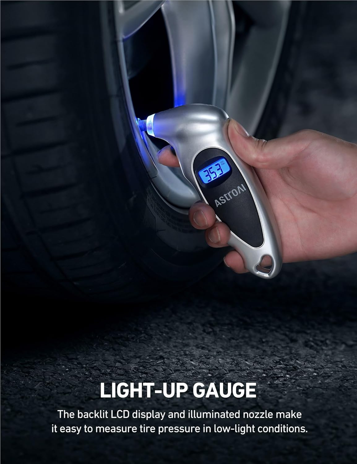AstroAI Digital Tire Pressure Gauge with Replaceable AAA Batteries, 150 PSI 4 Settings Industrial Tire Gauge for Car Truck Bicycle Backlit LCD Non-Slip Grip Car Accessories(Black) - PuriLite