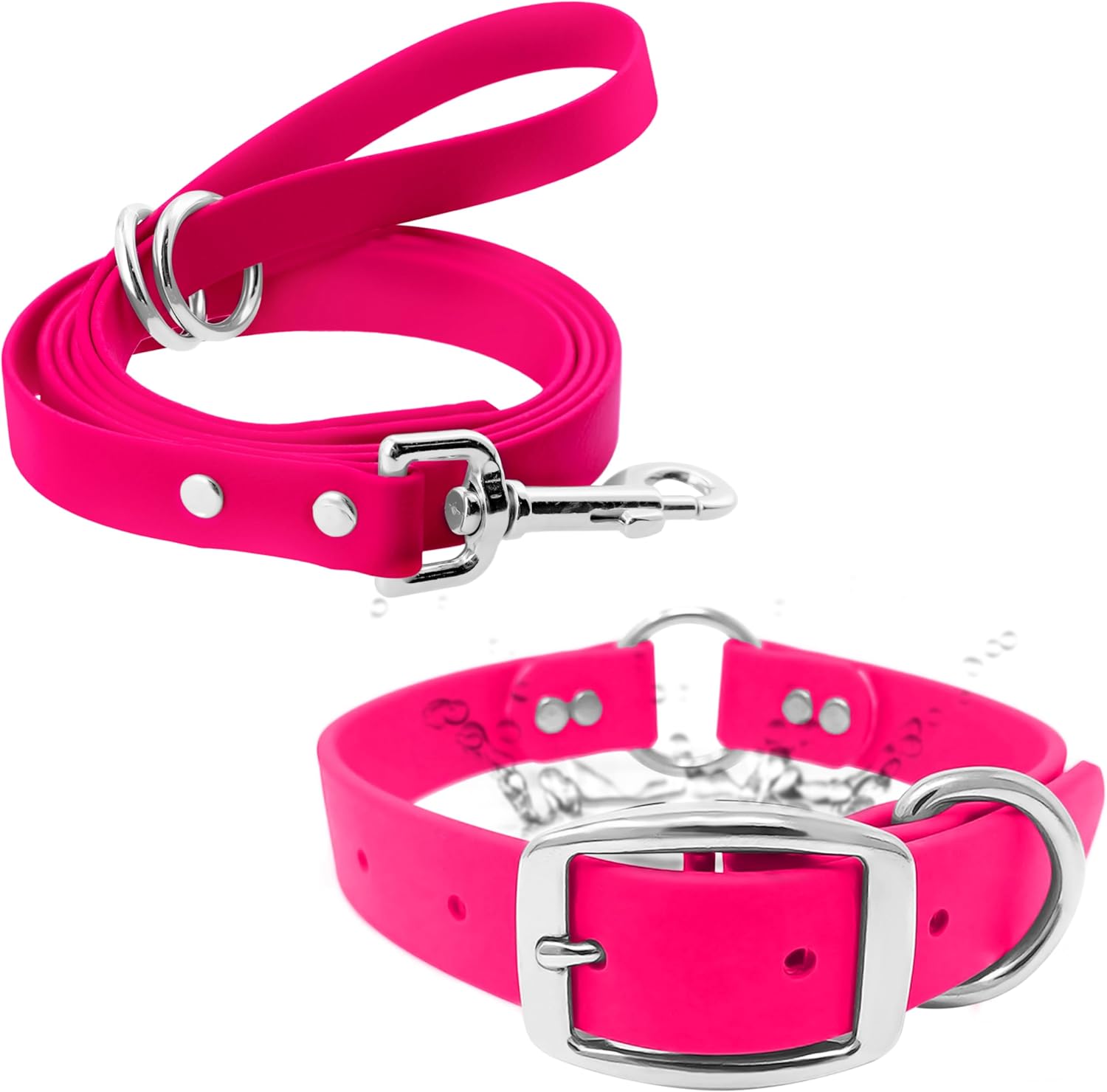 Regal Dog Products Small Orange Waterproof Dog Collar and Leash Set - Vinyl Coated, Biothane Puppy Pet Training Collar with Heavy Duty Center Ring & 5'ft Leash - Other Sizes for Medium & Large Dogs - PuriLite