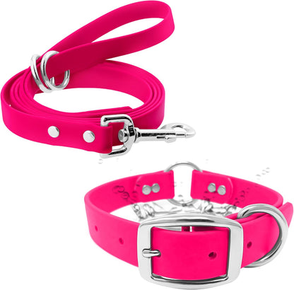 Regal Dog Products Small Orange Waterproof Dog Collar and Leash Set - Vinyl Coated, Biothane Puppy Pet Training Collar with Heavy Duty Center Ring & 5'ft Leash - Other Sizes for Medium & Large Dogs - PuriLite