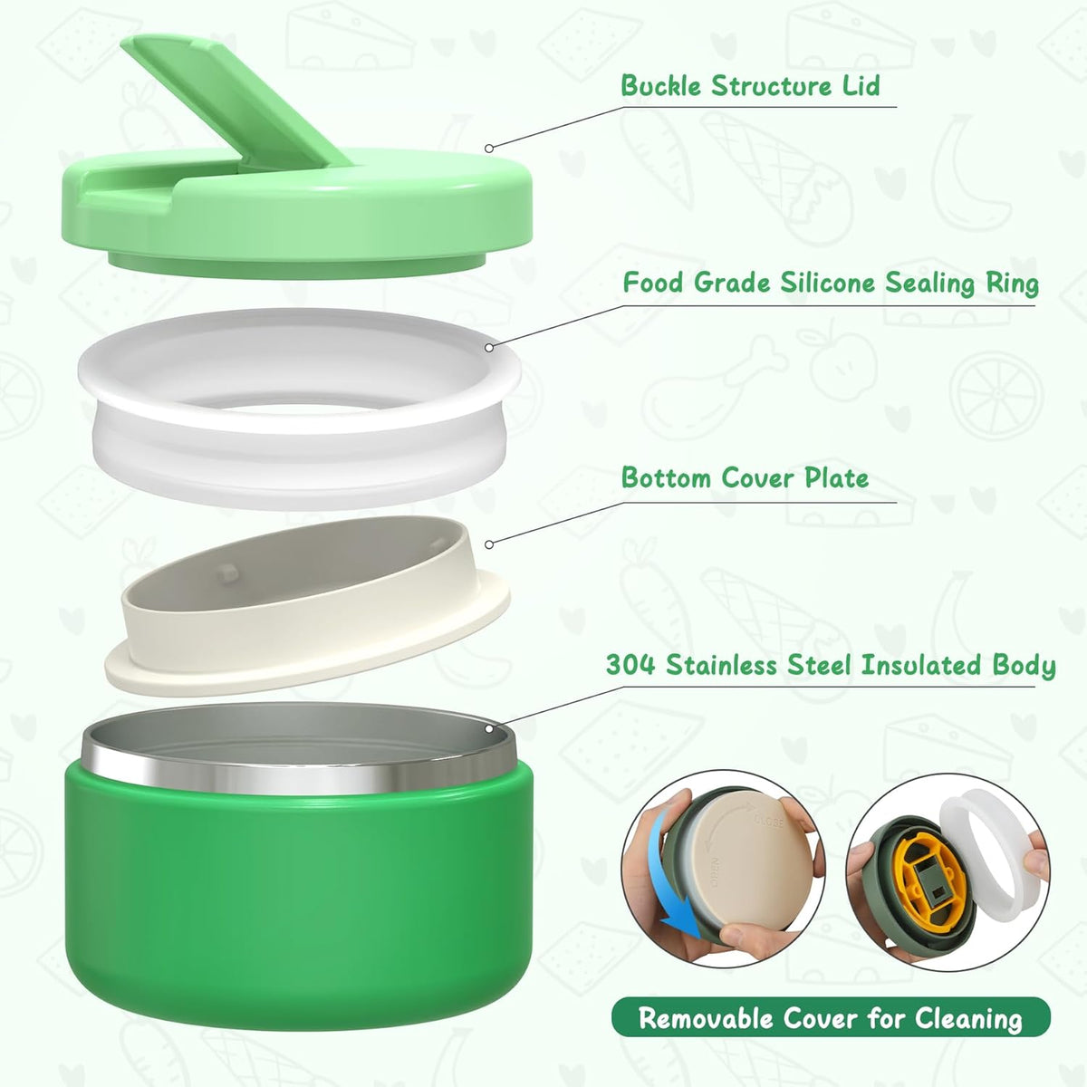 Bento Lunch Box for Kid with 7oz Soup Jar, Leak-Proof Lunch Box with Cutlery, 4-Compartments Lunch Container for School Outdoors Office - PuriLite
