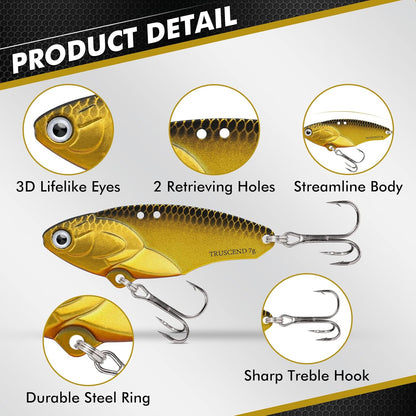 TRUSCEND Fishing Spinners with Unique Double Spoons, Nano-Plated Rooster Tail Fishing Lures with Copper Body & Blade, Great Action Blade Bait for Bass Trout Walleye, Freshwater Ice Fishing Jigs - PuriLite