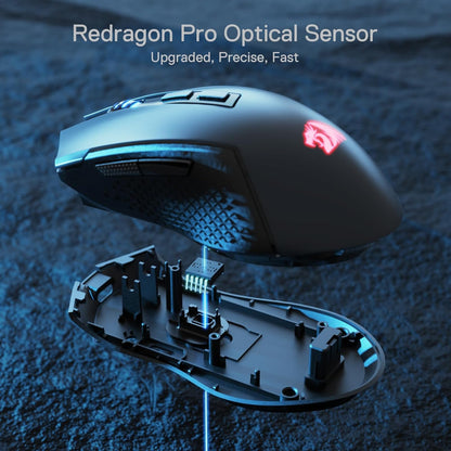 Redragon M693 Wireless Gaming Mouse, 8000 DPI Wired/Wireless Mouse w/ 3-Mode Connection, BT & 2.4G Wireless, 7 Macro Buttons, Durable Power Capacity for PC/Mac/Laptop - PuriLite