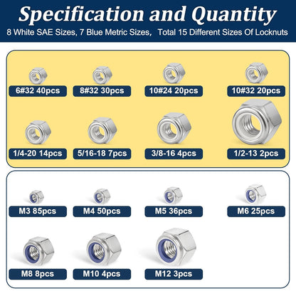 Vifmy 110 Pack 1/4"-20 Inch Lock Nuts,304 (A2-70) Stainless Steel Nylon Insert Locknuts,Standard Inch Thread Nylock Nuts for Bolts - PuriLite