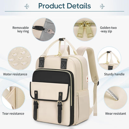 RAINSMORE Laptop Backpack 15.6 Inch for Women Large Travel Backpack with USB Charging Port Water Resistant - PuriLite