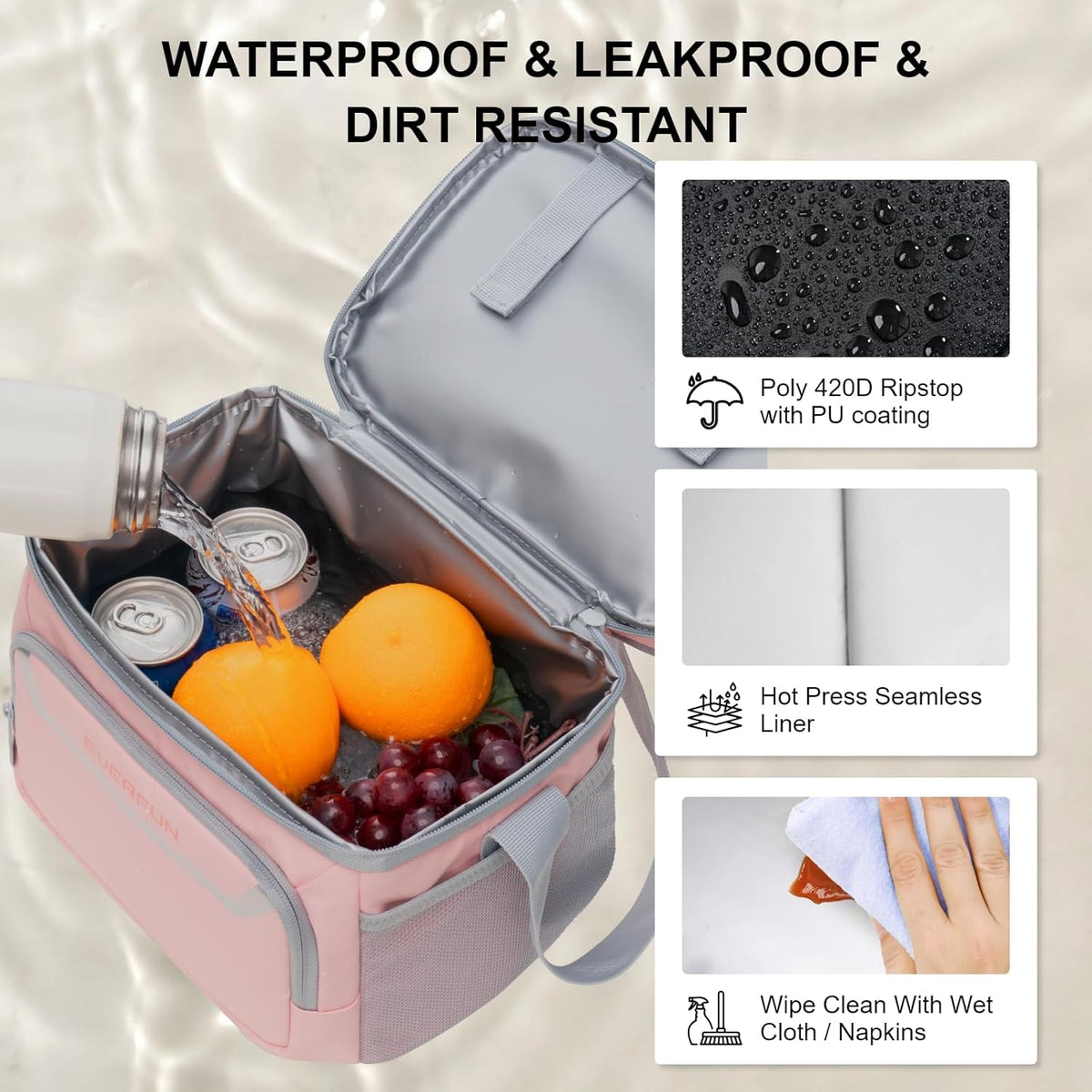 EVERFUN Cooler Bag Insulated Beach Cooler Lunch Bag Box for Men Women Dual Compartments Collapsible Waterproof Leak-Proof for Travel Work Picnic - PuriLite