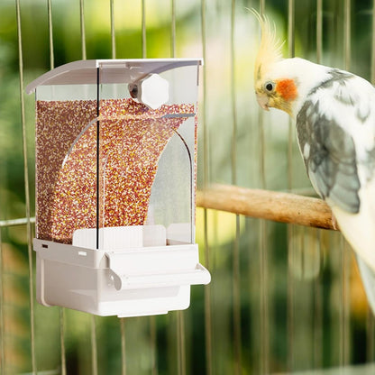 Automatic Bird Feeder for Cage, Pet Supplies for Cockatiels, Parrots, Cockatoos, Canaries, Parakeets, Conures, Parrot(White)