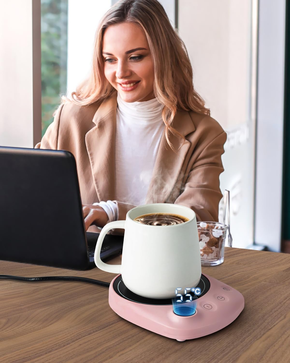 MYMULIKE Mug Warmer, Coffee Mug Warmer for Desk with 4 Temperature Settings (55℃/65℃/75℃/85℃), Coffee Warmer with Auto Shut Off, 1-12 Hour Timer, Desk Accessories for Office/Home - PuriLite