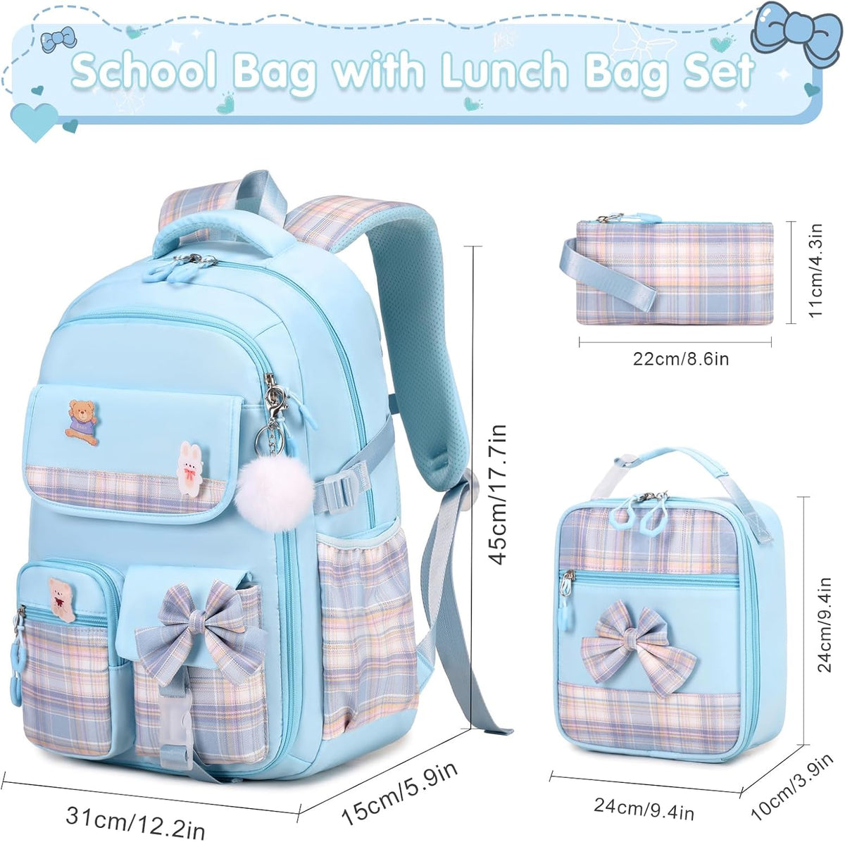 ACESAK Girls Backpack - 3PCS Backpack for Girls Cute School Backpacks for Girls Kindergarten - PuriLite