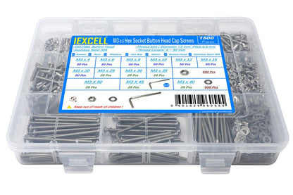 iexcell 50 Pcs M6 x 20mm Thread Pitch 1 mm Stainless Steel 304 Hex Socket Button Head Cap Screws Bolts Kit - PuriLite