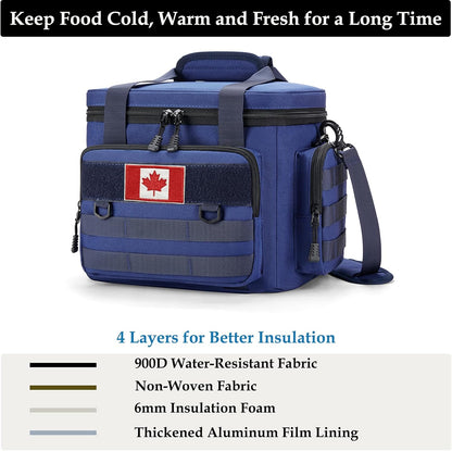 Tactical Lunch Bag for Men, Large Leakproof Insulated Lunch Box, Lunch Cooler Bag with Shoulder Strap, Lunch Pail for Adults Work Outdoor Picnic Trips, Black Camo - PuriLite