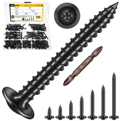 150Pcs #8 × 2" Black Screws for Wood, Phillips Truss Head Wood Screws, Quick Metal Self Tapping, Zinc Plated Steel, Truss Head Screws by Mywish - PuriLite