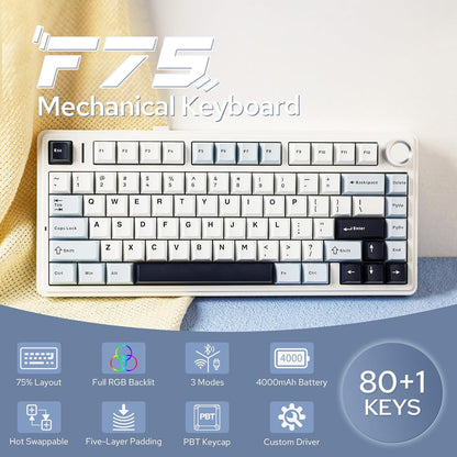 EPOMAKER x Aula F75 Gasket Mechanical Keyboard, 75% Wireless Hot Swappable Gaming Keyboard with Five-Layer Padding&Knob, Bluetooth/2.4GHz/USB-C, RGB (Black Gradient, LEOBOG Reaper Switch) - PuriLite