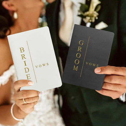 WeddingGiftsWedding Vow Books His and Hers Soft Touch Gold Foil Engraving Vow Books Wedding Essentials Wedding Accessories(TR-HH-Black) - PuriLite