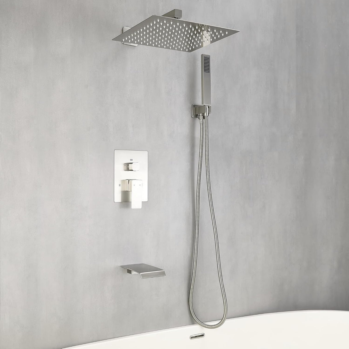 Fransiton Shower System Rain Shower System Set Ceiling Mounted, Rainfall Shower Head with Handheld, Bathroom Shower Kit (Valve Included) (8" - Wall Mount, Matte Black) - PuriLite
