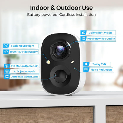MaxiViz Wireless Camera Outdoor, Battery Powered Security Camera with 2K Color Night Vision, Outside Cameras with AI Motion Detection, 2-Way Talk, IP66 Weatherproof, SD/Cloud Storage, 2 Packs - PuriLite
