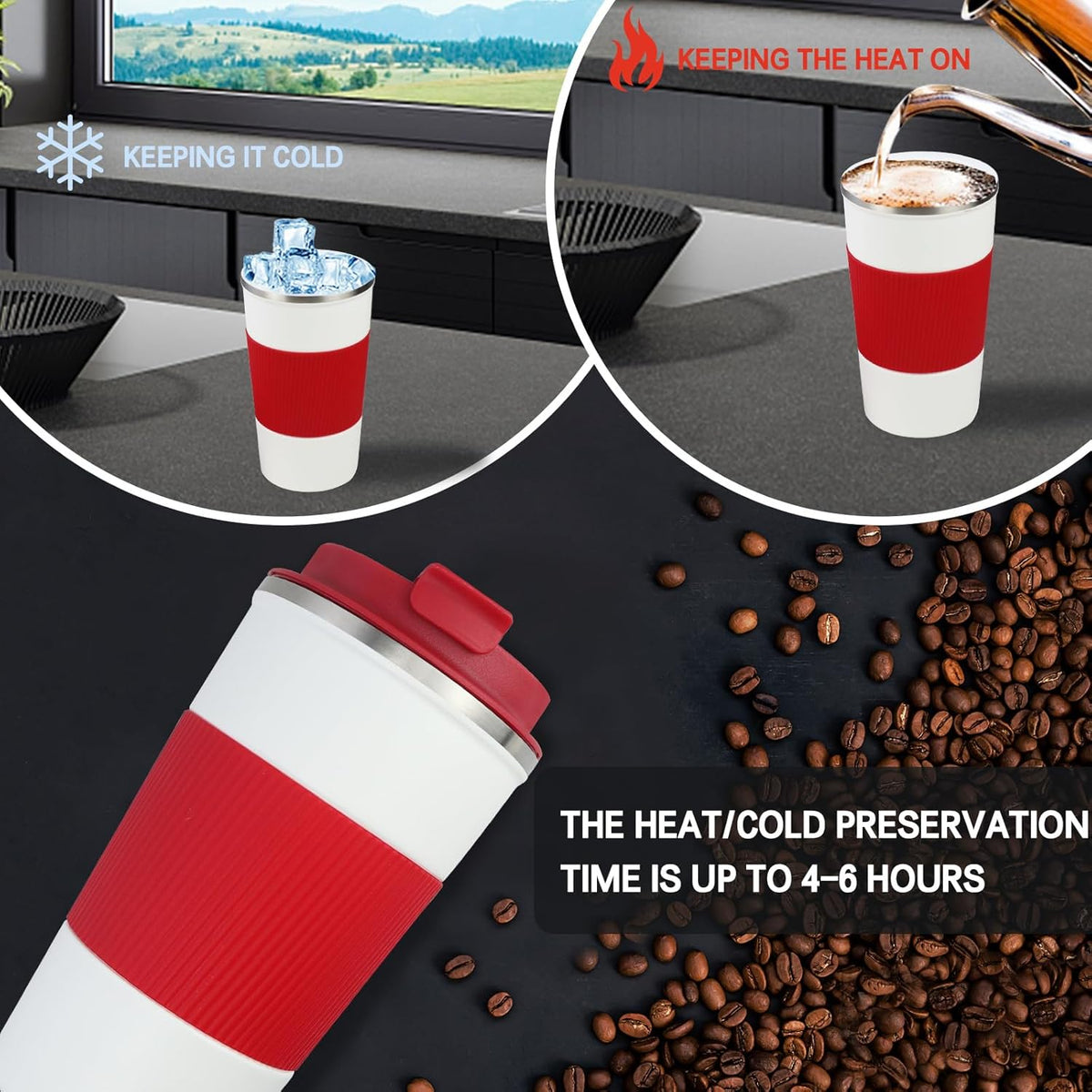 18oz Mug with Ceramic Coating Inside, Insulated Coffee Mug with Lid, Leak Proof Coffee Travel Mug, Travel Coffee Mug Fits in Car Cup Holder - PuriLite