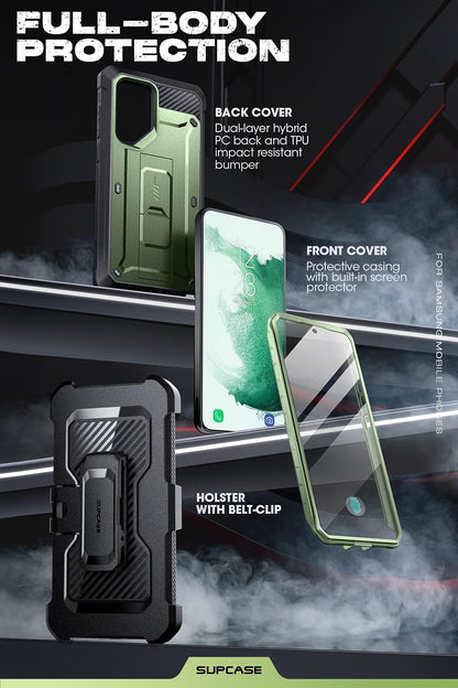 SUPCASE Unicorn Beetle Pro Case for Samsung Galaxy S23 Ultra 5G (2023), [Extra Front Frame] Full-Body Dual Layer Rugged Belt-Clip & Kickstand Case with Built-in Screen Protector (Black) - PuriLite