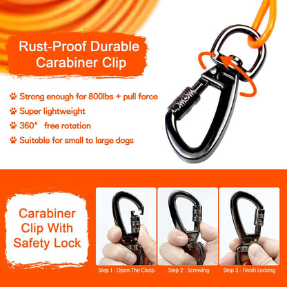 Snagle Paw Dog Tie Out Runner for Yard,Trolley System for Large Dogs,Heavy Duty Dog Run Cable with 10ft Pulley Runner Line for Dogs Up to 125lbs,Yard or Camping,75ft - PuriLite