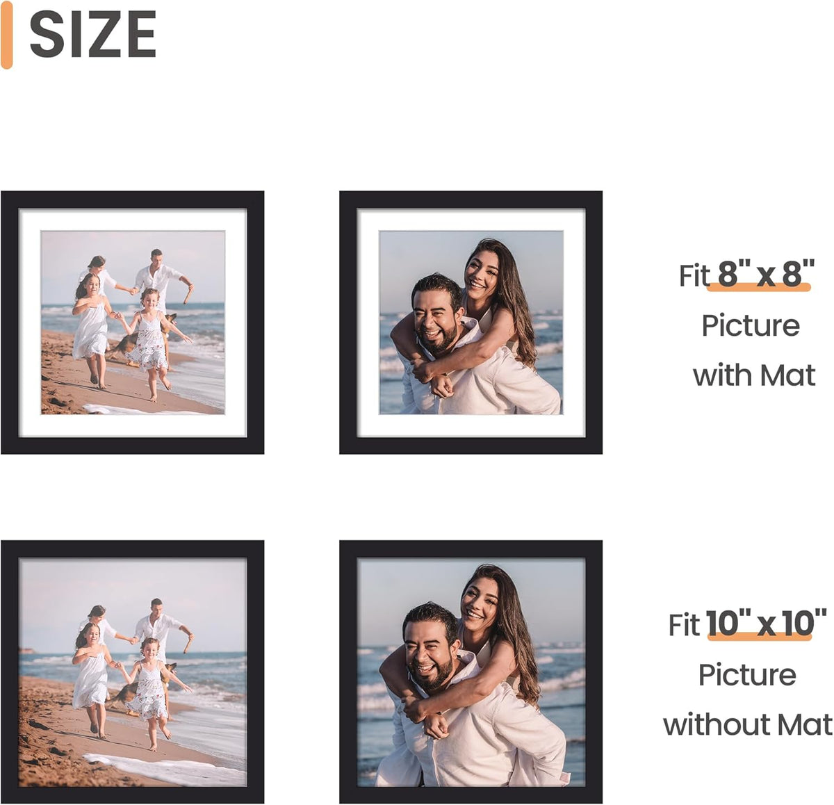 upsimples 11x14 Picture Frame, Display Pictures 8x10 with Mat or 11x14 Without Mat, Wall Hanging Photo Frames, Black - PuriLite