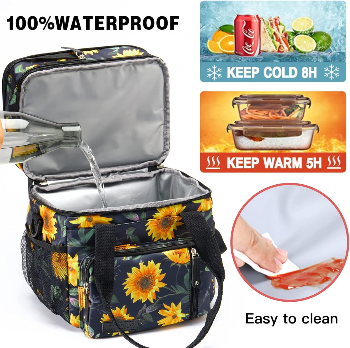 Lunch Bag Women Insulated Lunch Box for Work, Purple Expandable Large Lunch Bags, Leakproof Double Deck Lunch Box Cooler Bag（Purple） - PuriLite