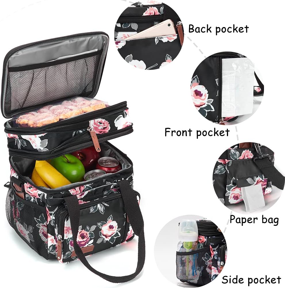 Lunch Bag Women Insulated Lunch Box for Work, Purple Expandable Large Lunch Bags, Leakproof Double Deck Lunch Box Cooler Bag（Purple） - PuriLite