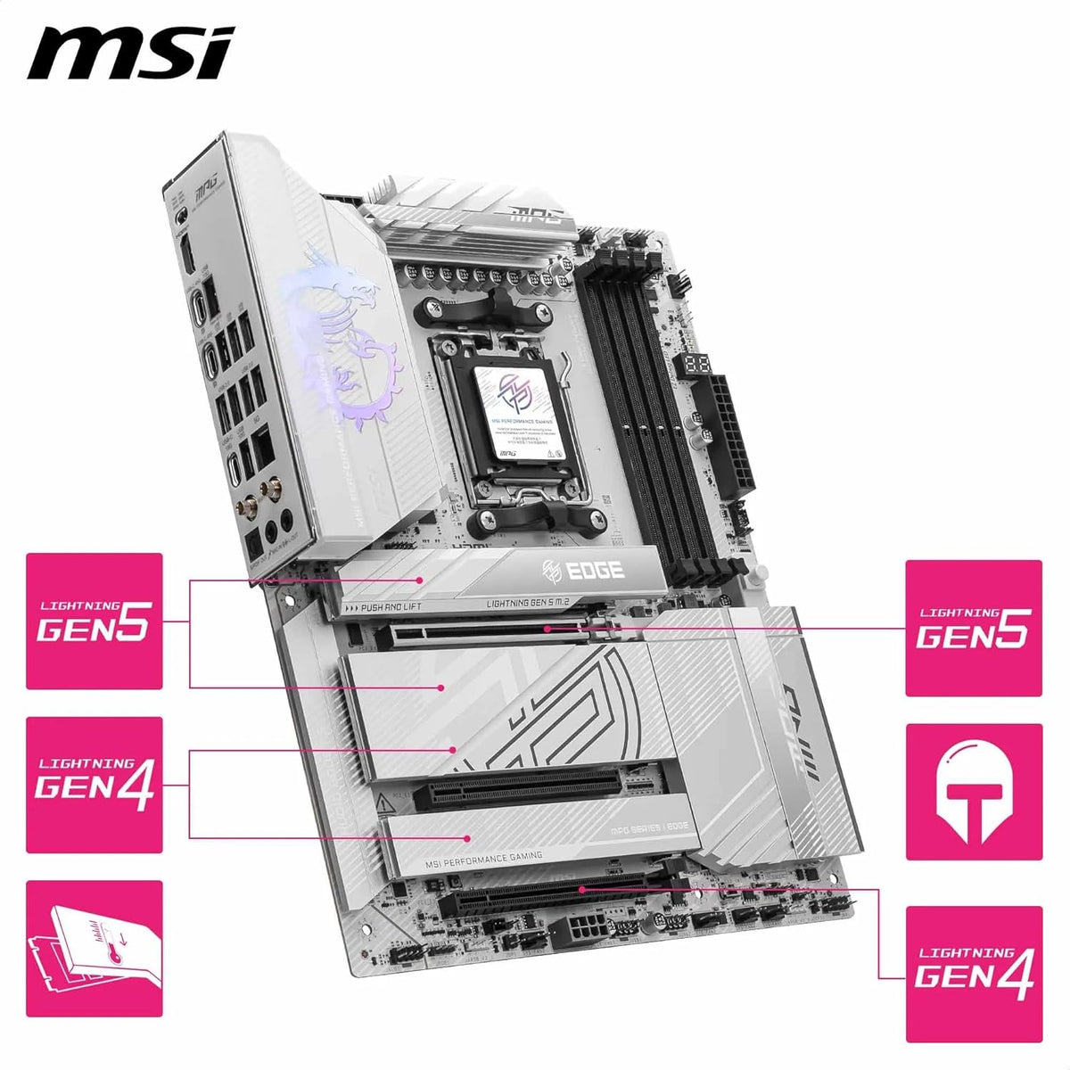 MSI MPG X870E Edge TI WiFi Gaming Motherboard (AMD Ryzen 9000/8000/7000 Series Processors, AM5, DDR5, PCIe 4.0, M.2, SATA 6Gb/s, USB 3.2 Gen 2, HDMI/DP, Wi-Fi 7, Bluetooth 5.3, 2.5Gbps LAN, ATX) - PuriLite
